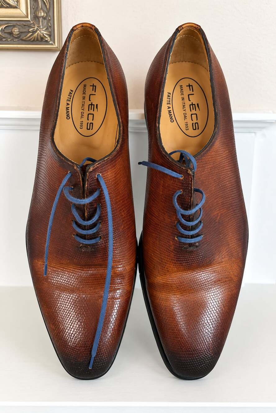 FLECS Mens Brown Lizard Skin Print Leather Oxford Dress Shoes Size US 9
